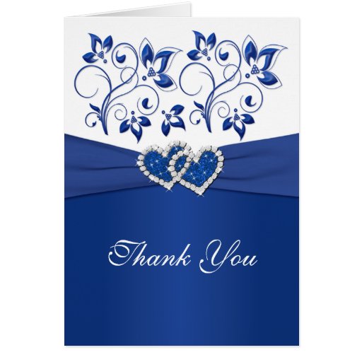 Royal Blue and White Joined Hearts Thank You Card | Zazzle