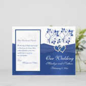 Royal Blue and White Joined Hearts Wedding Program (Standing Front)