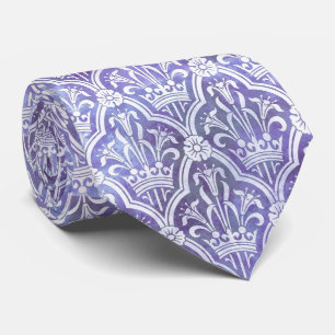 Royal Blue and White Lilies Vintage Pattern Neck Tie