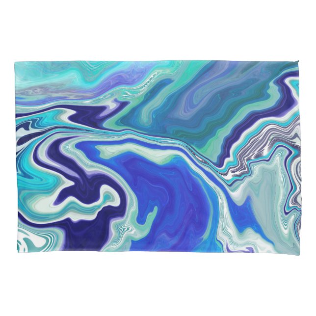 Royal Blue and White Marble Waves Fluid Art     Pillow Case (Front-Left)