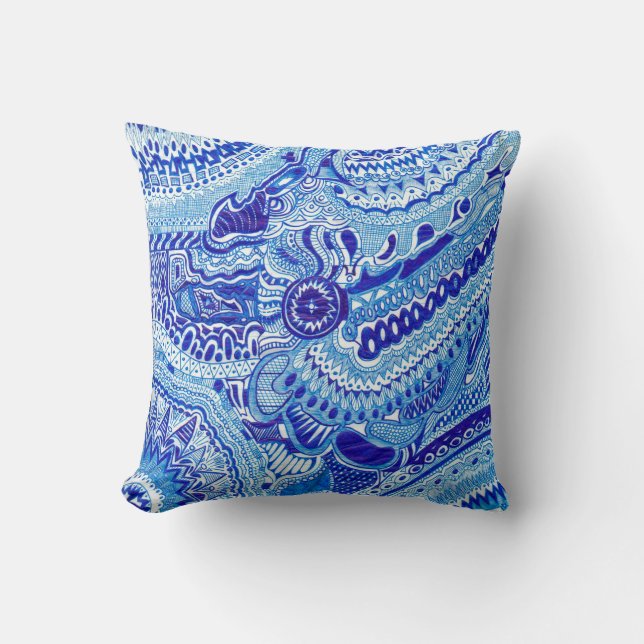 Royal Blue and White Ming style art Throw Pillow (Front)
