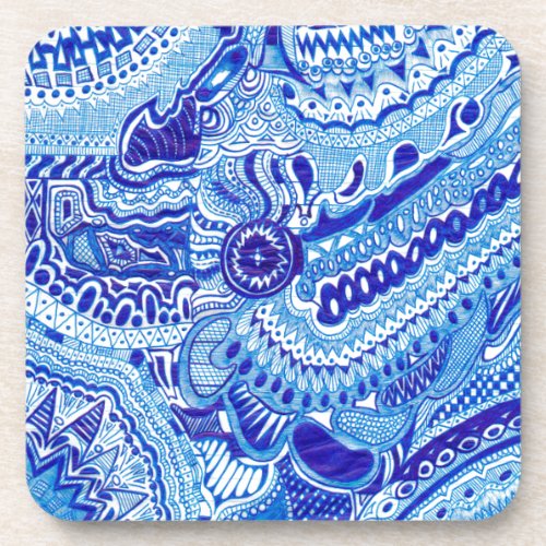 Royal Blue and White Ming style pattern art Beverage Coaster