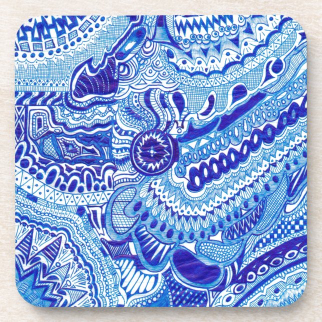 Royal Blue and White Ming style pattern art Beverage Coaster (Front)