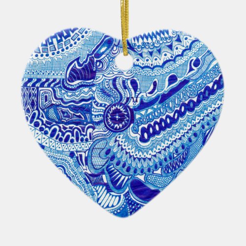 Royal Blue and White Ming style pattern art Ceramic Ornament