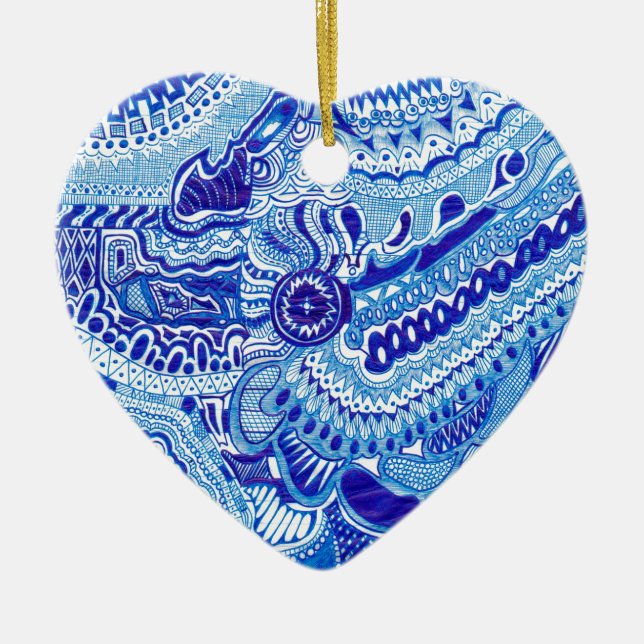 Royal Blue and White Ming style pattern art Ceramic Ornament (Front)