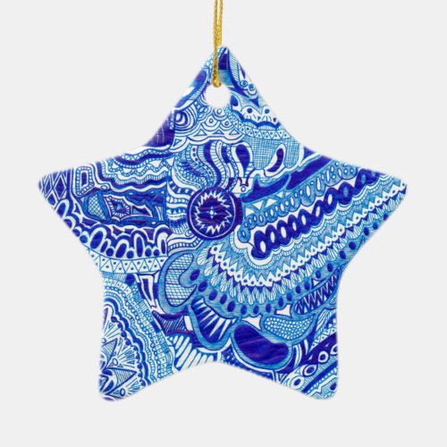 Royal Blue and White Ming style pattern art Ceramic Ornament