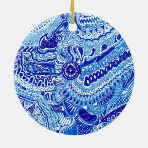 Royal Blue and White Ming style pattern art Ceramic Ornament