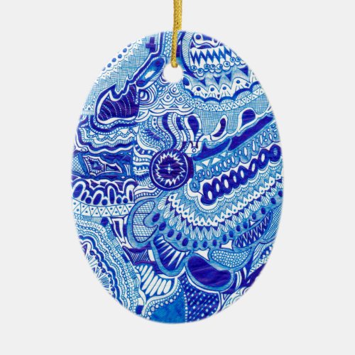 Royal Blue and White Ming style pattern art Ceramic Ornament