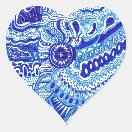 Royal Blue and White Ming style pattern art Heart Sticker