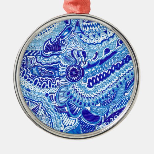 Royal Blue and White Ming style pattern art Metal Ornament