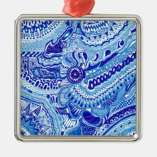 Royal Blue and White Ming style pattern art Metal Ornament