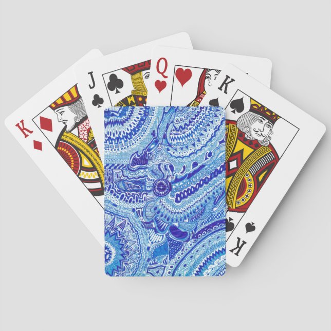 Royal Blue and White Ming style pattern art Poker Cards (Back)