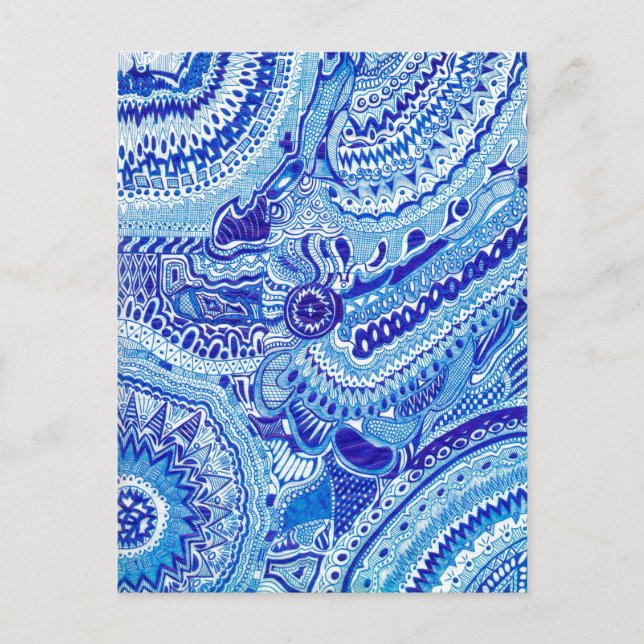 Royal Blue and White Ming style pattern art Postcard (Front)