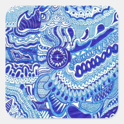 Royal Blue and White Ming style pattern art Square Sticker