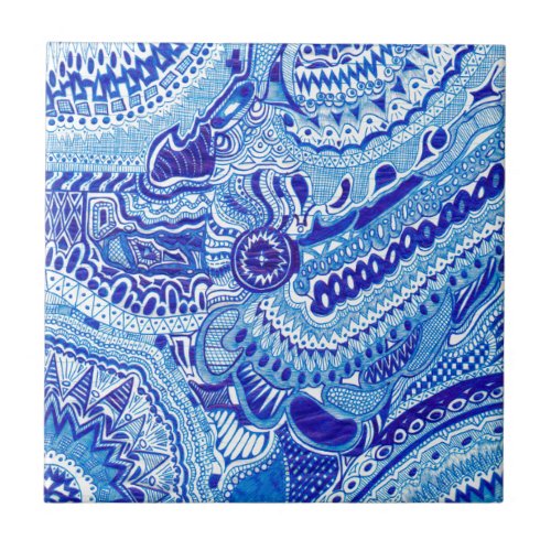 Royal Blue and White Ming style pattern art Tile