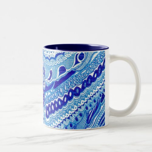 Royal Blue and White Ming style pattern art Two_Tone Coffee Mug