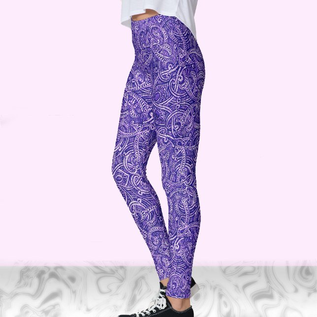 Royal blue and white modern stylish trendy pattern leggings (Creator Uploaded)