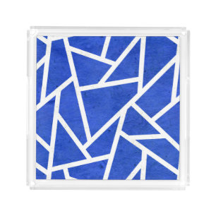 Royal blue and white mosaic pattern acrylic tray