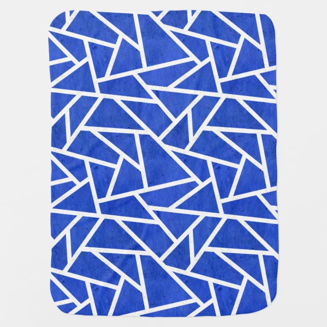 Royal blue and white mosaic pattern baby blanket (Front)