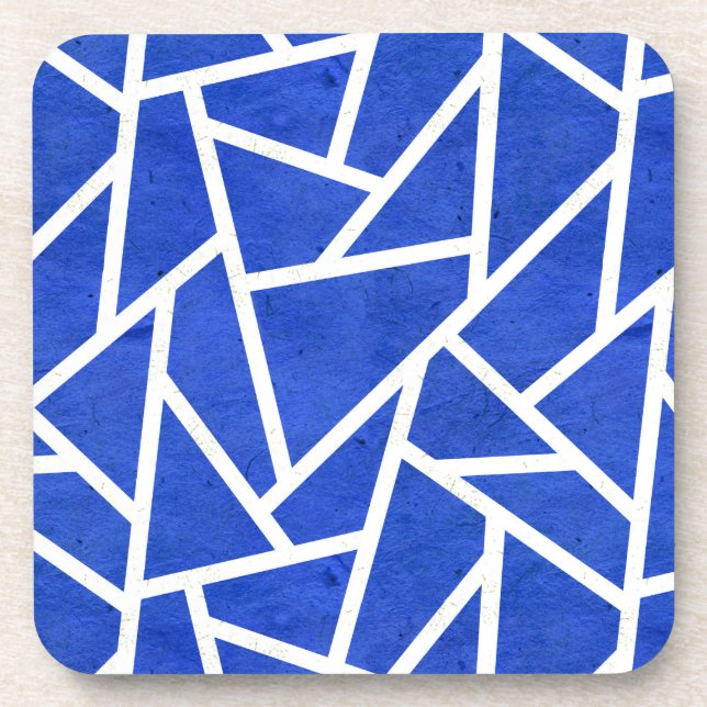 Royal blue and white mosaic pattern beverage coaster (Front)