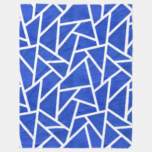 Royal blue and white mosaic pattern fleece blanket