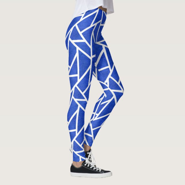 Royal blue and white mosaic pattern leggings (Right)