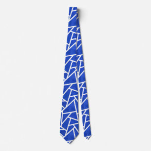 Royal blue and white mosaic pattern neck tie