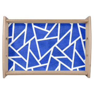 Royal blue and white mosaic pattern serving tray