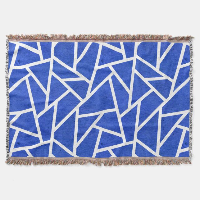 Royal blue and white mosaic pattern throw blanket (Front)
