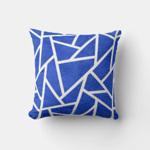 Royal blue and white mosaic pattern throw pillow