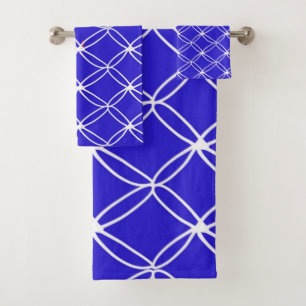 Royal Blue and White Pattern Bath Towel Set