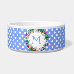 Royal Blue and White Polka Dots with Monogram Pet Bowl