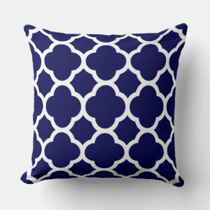 Royal Blue and White Quatrefoil Pattern Throw Pillow