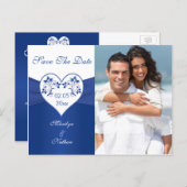 Royal Blue and White Save the Date Photo Card (Front/Back)