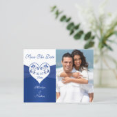 Royal Blue and White Save the Date Photo Card (Standing Front)