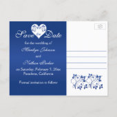 Royal Blue and White Save the Date Photo Card (Back)