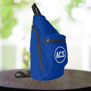 Royal Blue and White School Colors and Letters Sling Bag