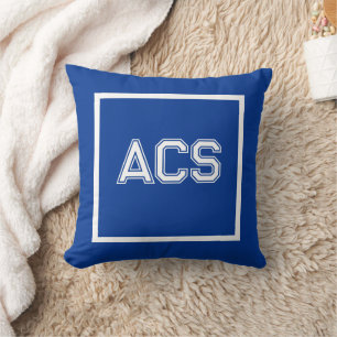 Royal Blue and White School Colors and Letters Throw Pillow