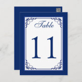 Royal Blue and White Scrolls Table Number Card (Front/Back)