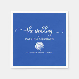 Royal Blue and White Seashell Beach Wedding Napkins
