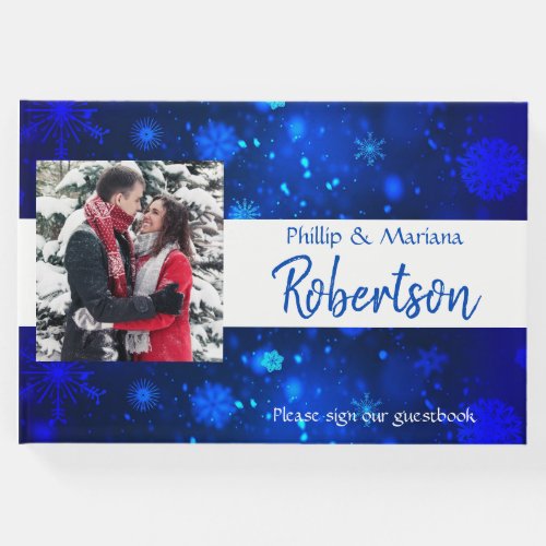 Royal Blue and White Snowflakes Winter Wedding Guest Book