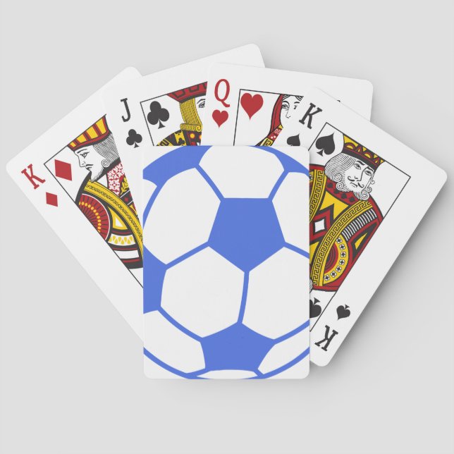 Royal Blue and White Soccer Ball Poker Cards (Back)