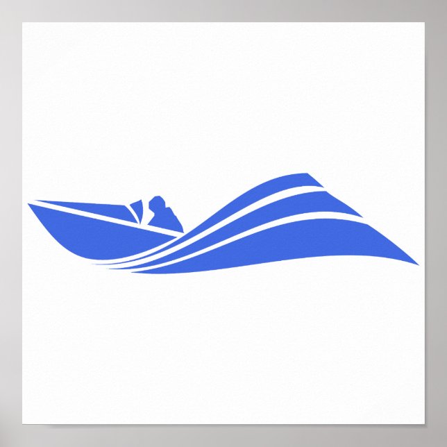 Royal Blue and White Speed Boat Poster (Front)