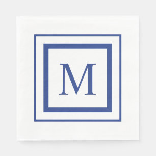 Royal blue and white  square border monogram napkins