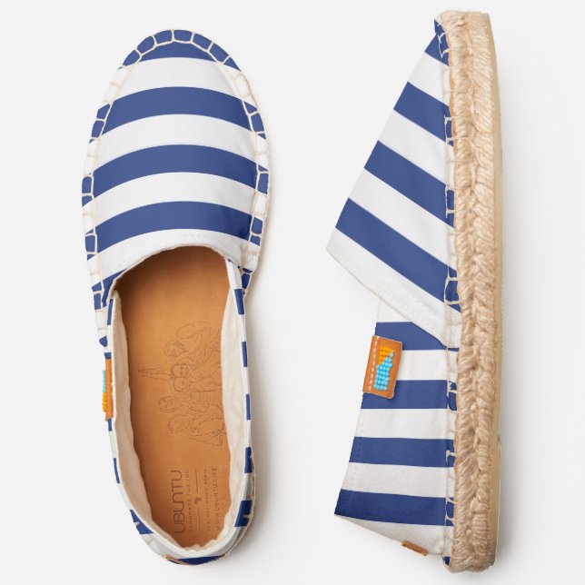 Royal Blue And White Stripe Pattern Classic Espadrilles (Side)