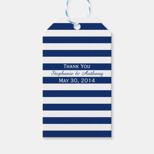 Royal Blue and White Striped Wedding Thank You Gift Tags