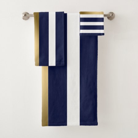 Royal Blue And White Stripes Bath Towel Set