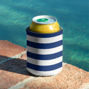 Royal Blue and White Stripes Can Cooler