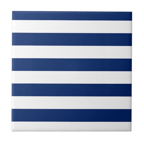 Royal Blue and White Stripes Ceramic Tile