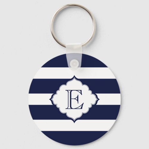 Royal Blue And White Stripes Geometric Pattern Keychain